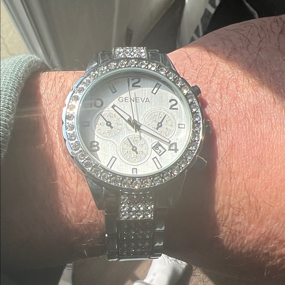 Geneva Silver Toned Crystal Bracelet Watch
